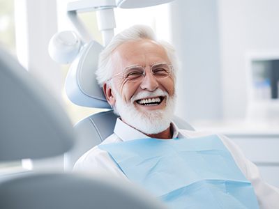 Smiling senior man in dental treatment chair