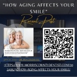 Text that says How Aging Affects Your Smile above photo of senior couple and Q R code